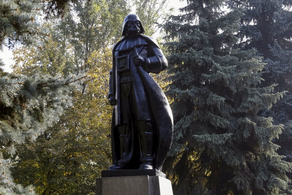 Image: Monument to character of Darth Vader from "Star Wars", which was rebuilt from statue of Soviet state founder Lenin is seen in Odessa